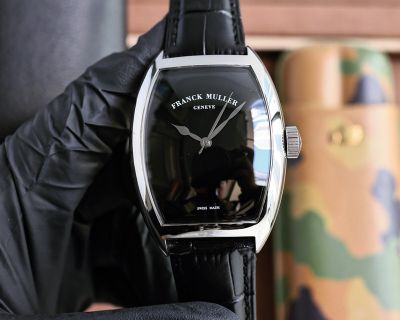 Franck Muller Cintree Curvex 55*42*13mm Black Face Black Leather Band White Gold/Black Watch